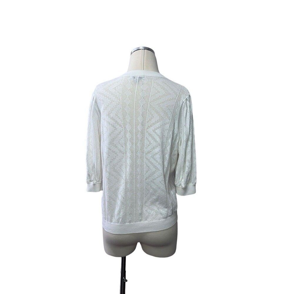 JOIE Women's White Honeycomb Textured Cotton Knit Boxy Sweater Size L - Picture 3 of 10